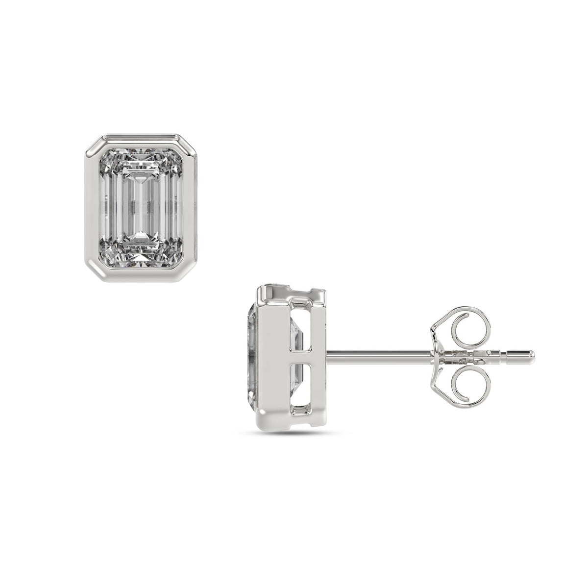 Emerald Bezel Diamond Stud Earrings