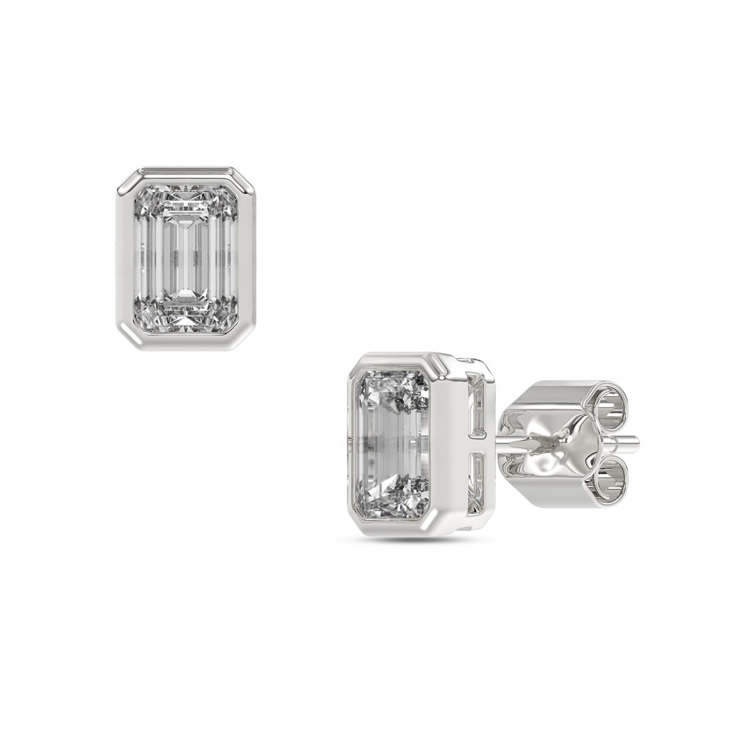 Emerald Bezel Diamond Stud Earrings