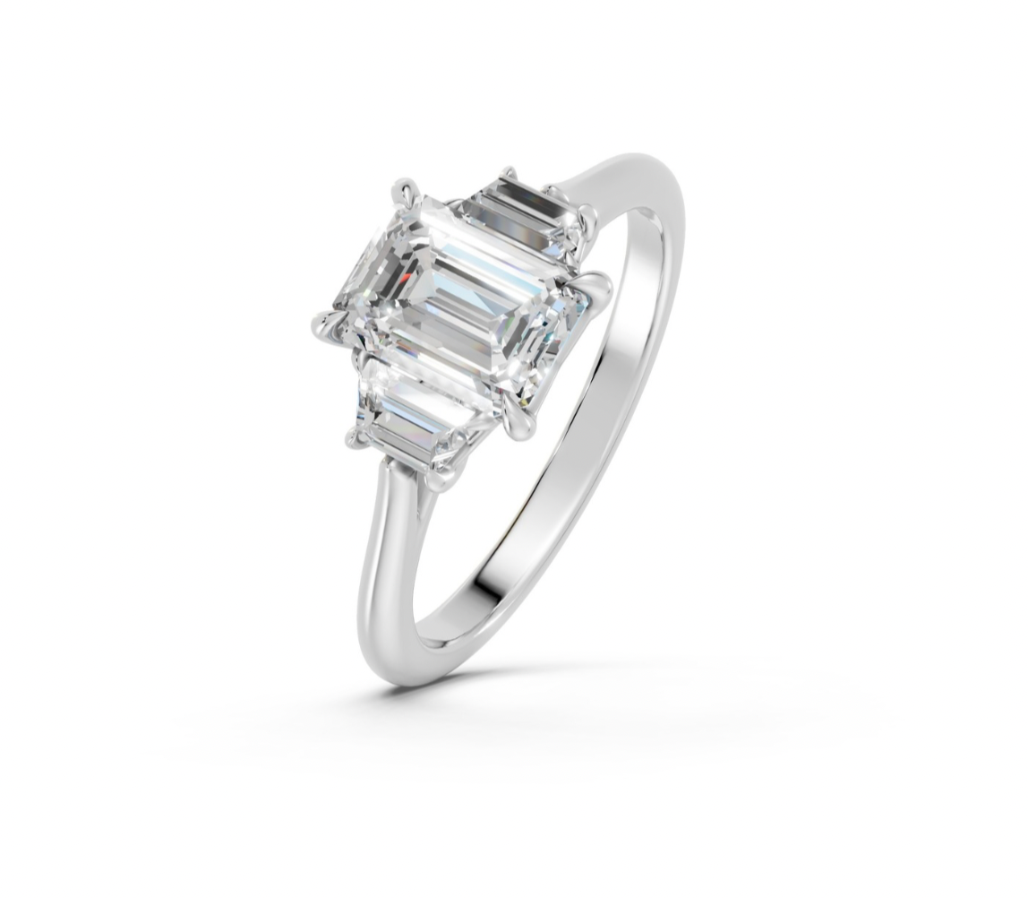 Emerald and Trapezoid Trilogy Ring