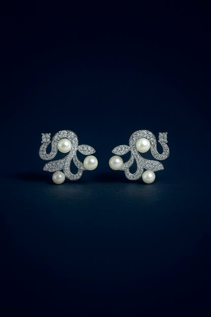 Flower Stud Earrings with Pearls