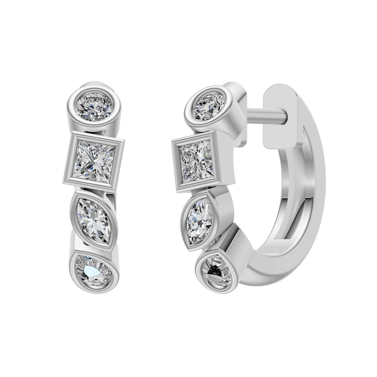Fancy Shape Bezel Diamond Hoop Earrings