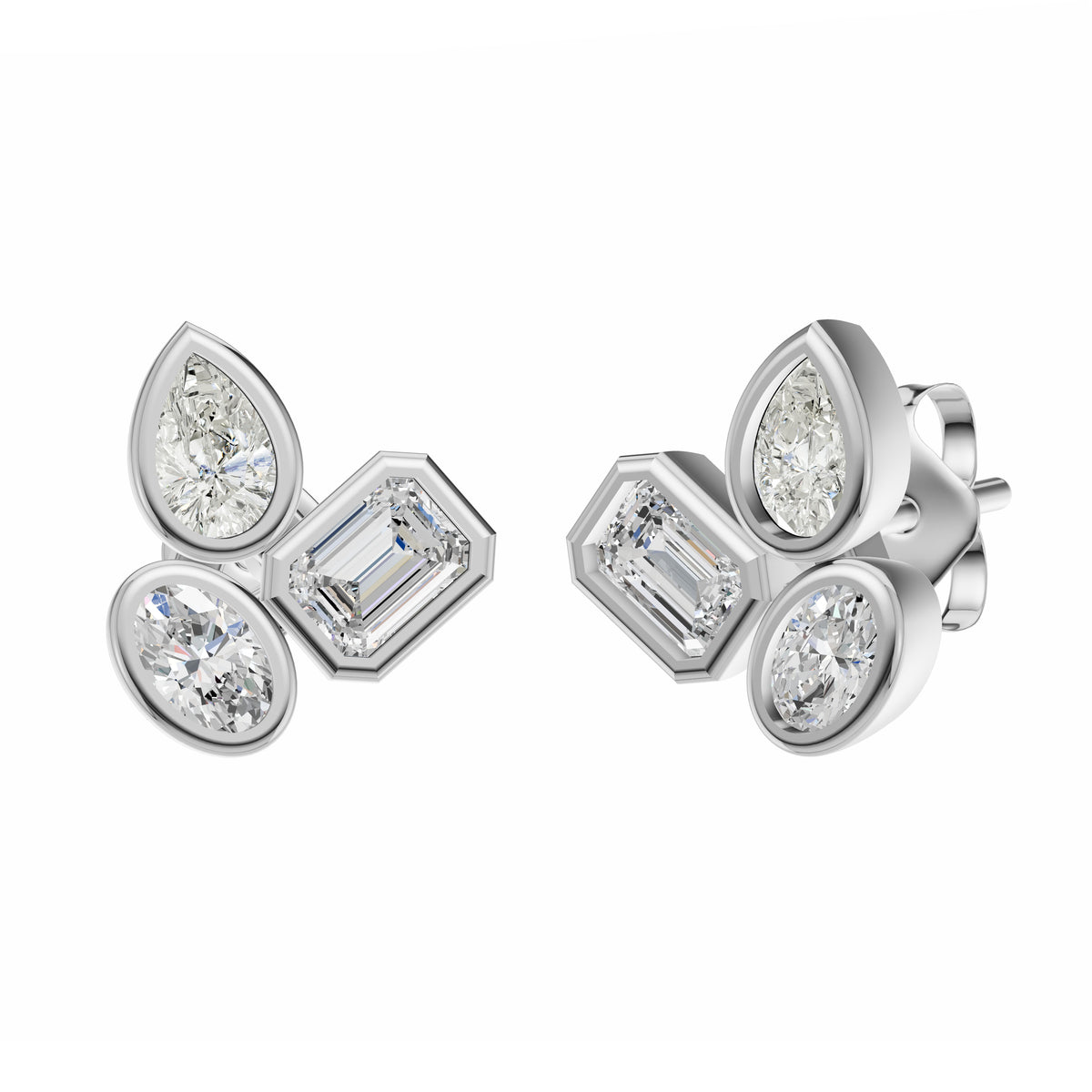 Fancy Shape Diamond Cluster Earrings