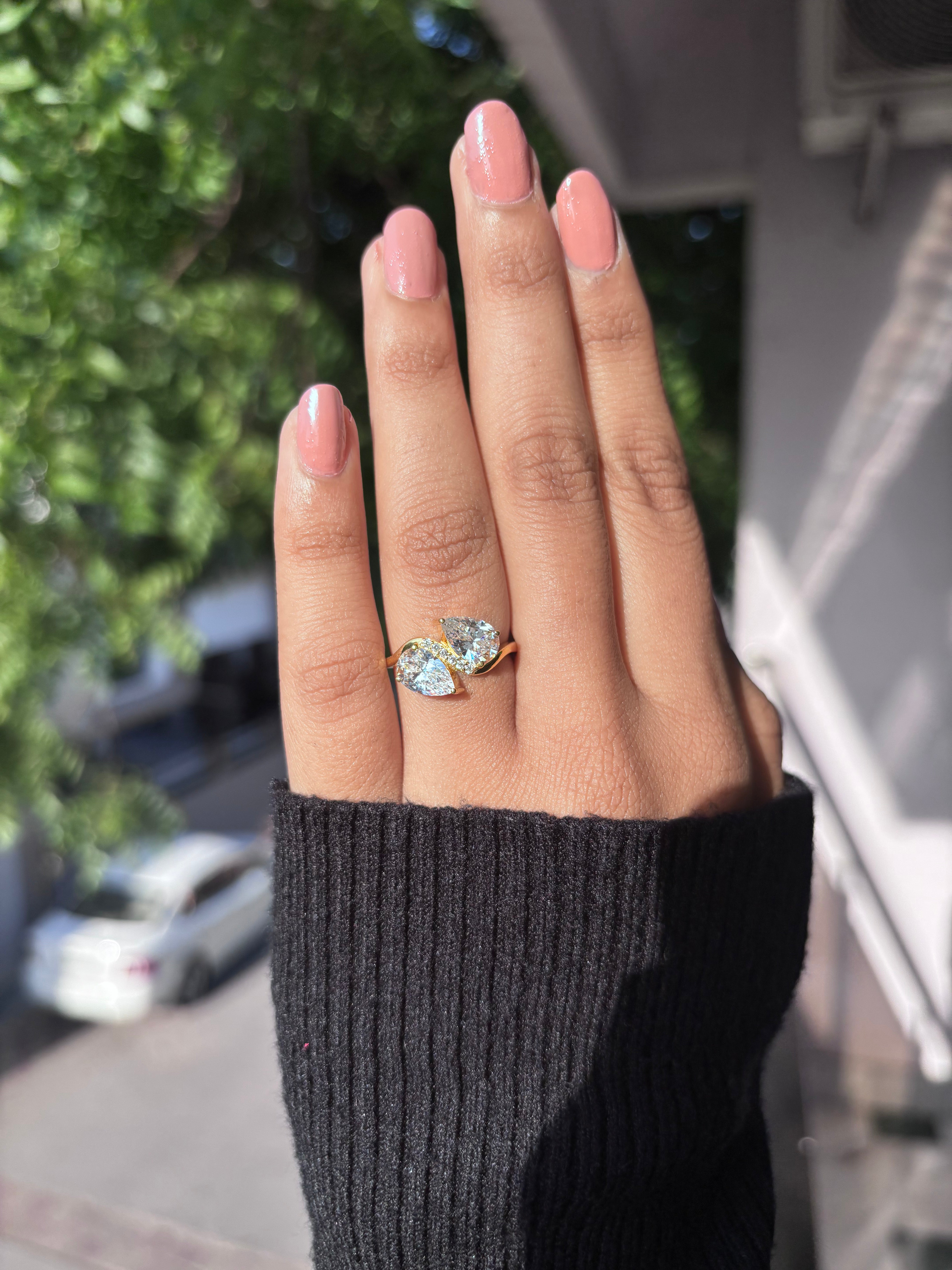 Two-Pear Radiance – A Toi et Moi Statement Ring