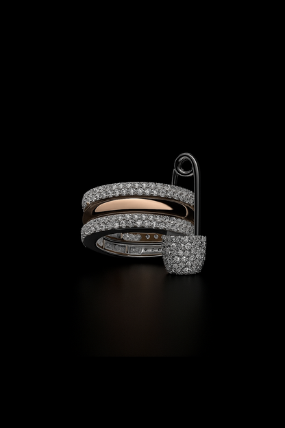 Love, Smile, Bonheur Triple Hoop Safety Pin Ring