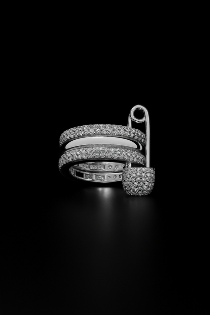 Love, Smile, Bonheur Triple Hoop Safety Pin Ring