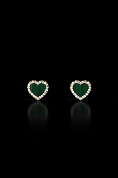 Malachite Heart Stud Earrings