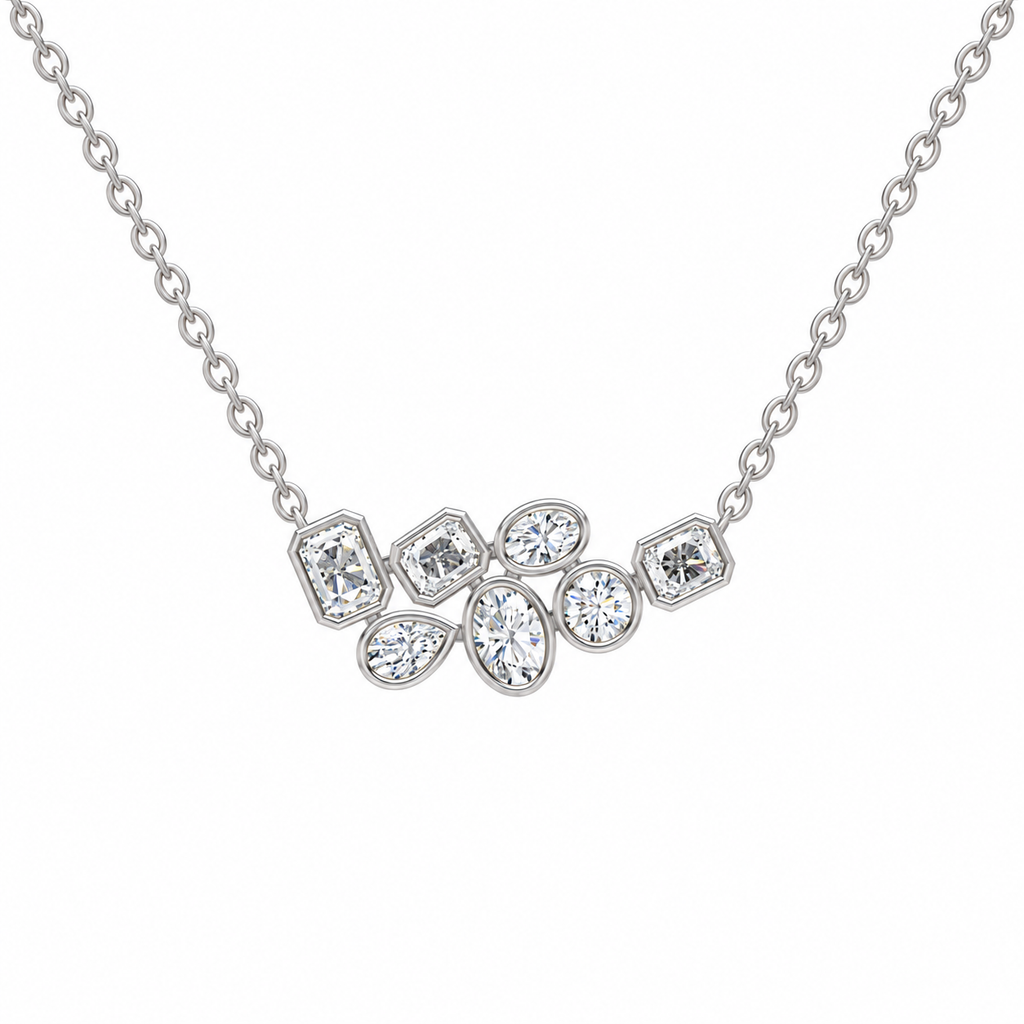 Mixed Shape Diamond Cluster Necklace