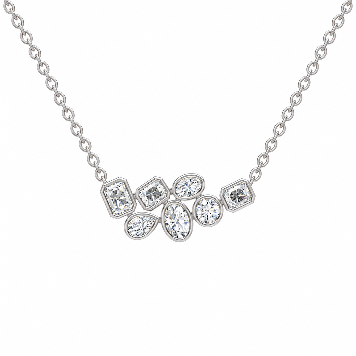 Mixed Shape Diamond Cluster Necklace