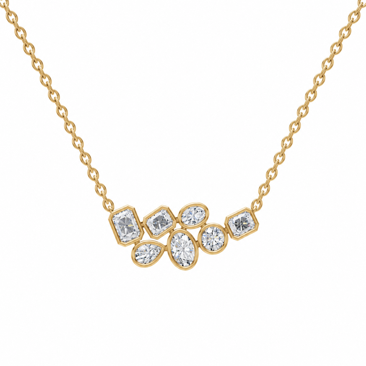Mixed Shape Diamond Cluster Necklace