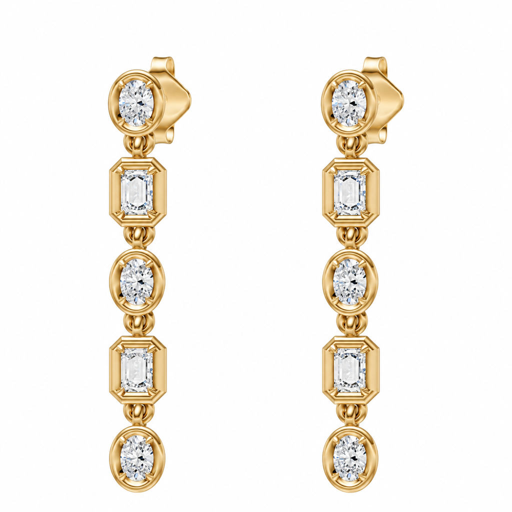 Mixed Shape Diamond Drop Earrings
