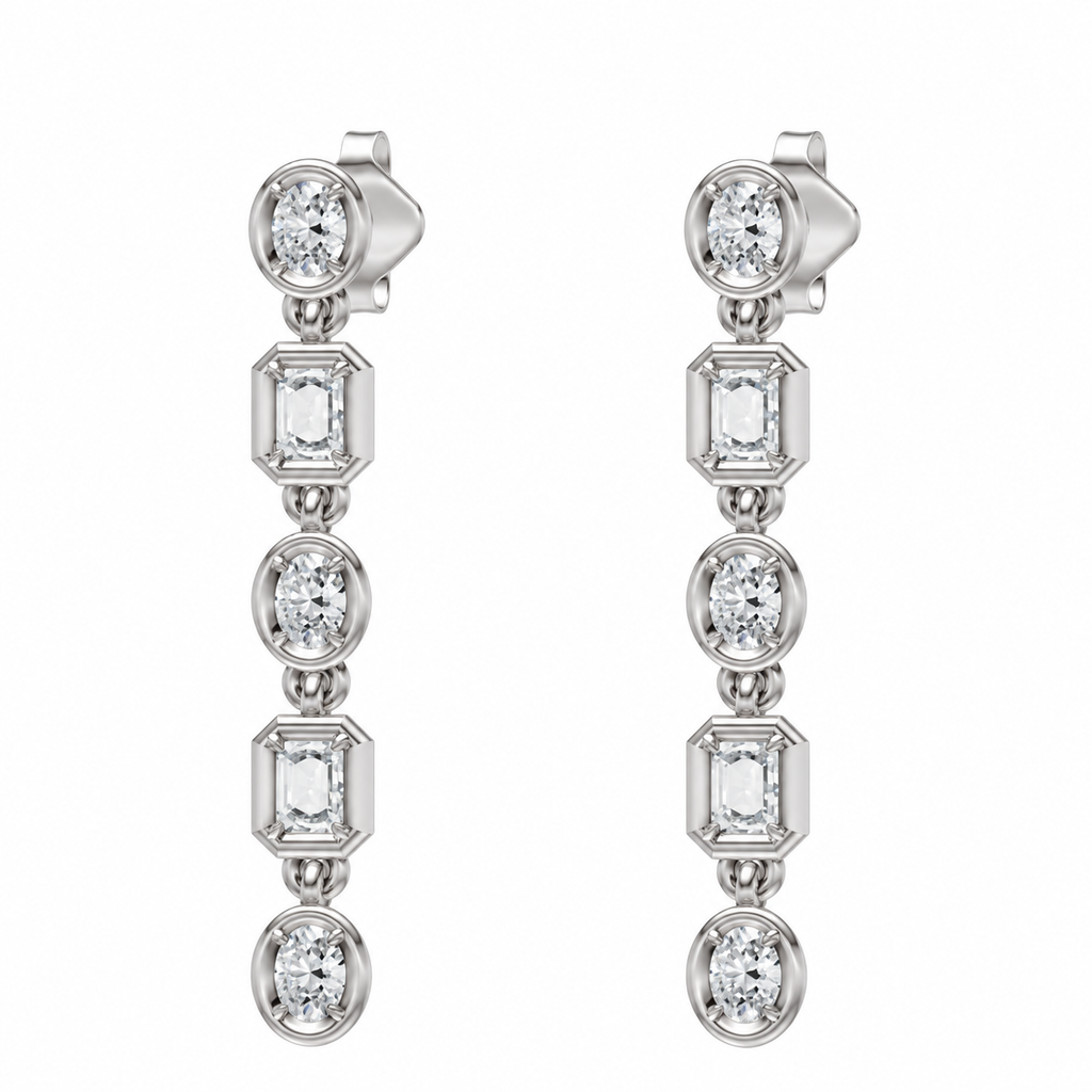 Mixed Shape Diamond Drop Earrings