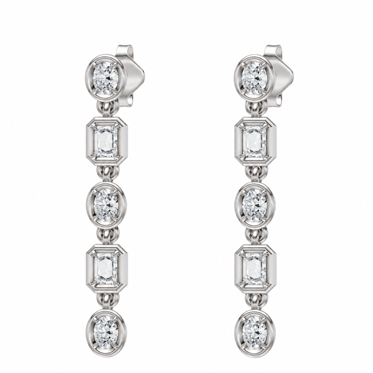 Mixed Shape Diamond Drop Earrings