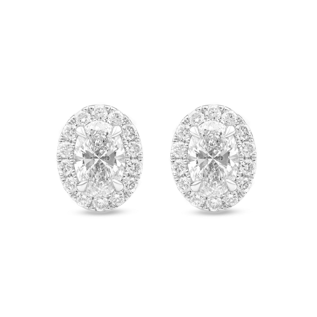 Oval Halo Diamond Stud Earrings