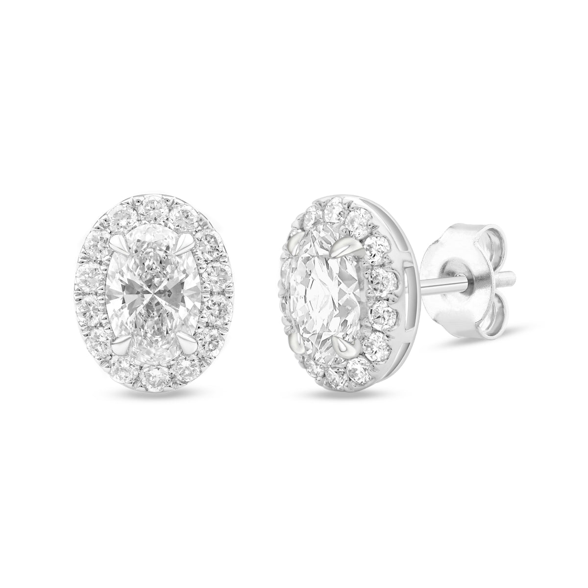 Oval Halo Diamond Stud Earrings