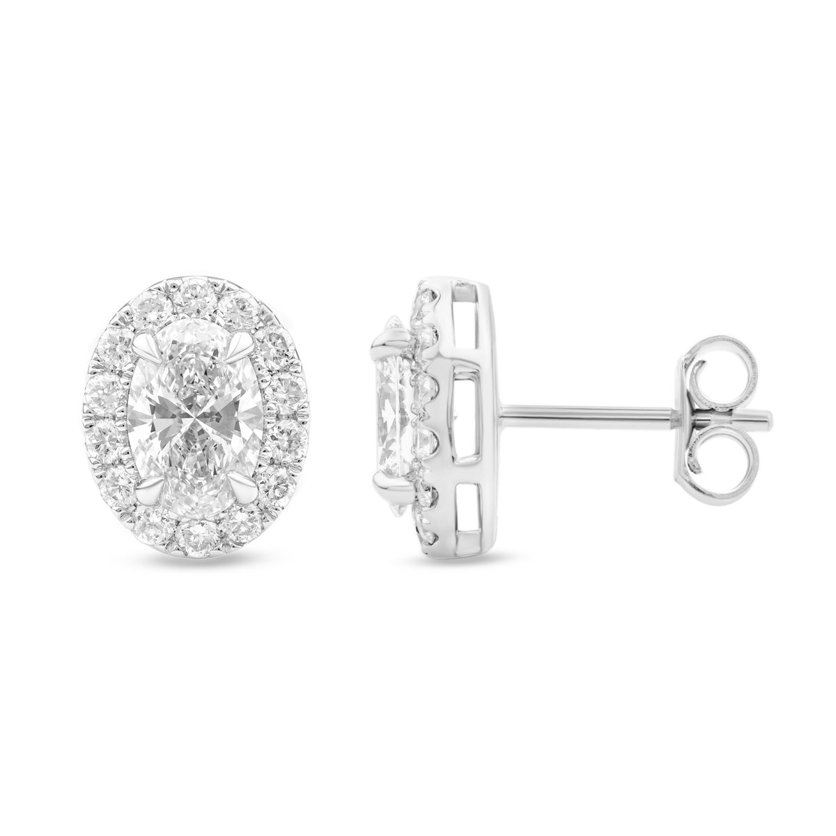 Oval Halo Diamond Stud Earrings