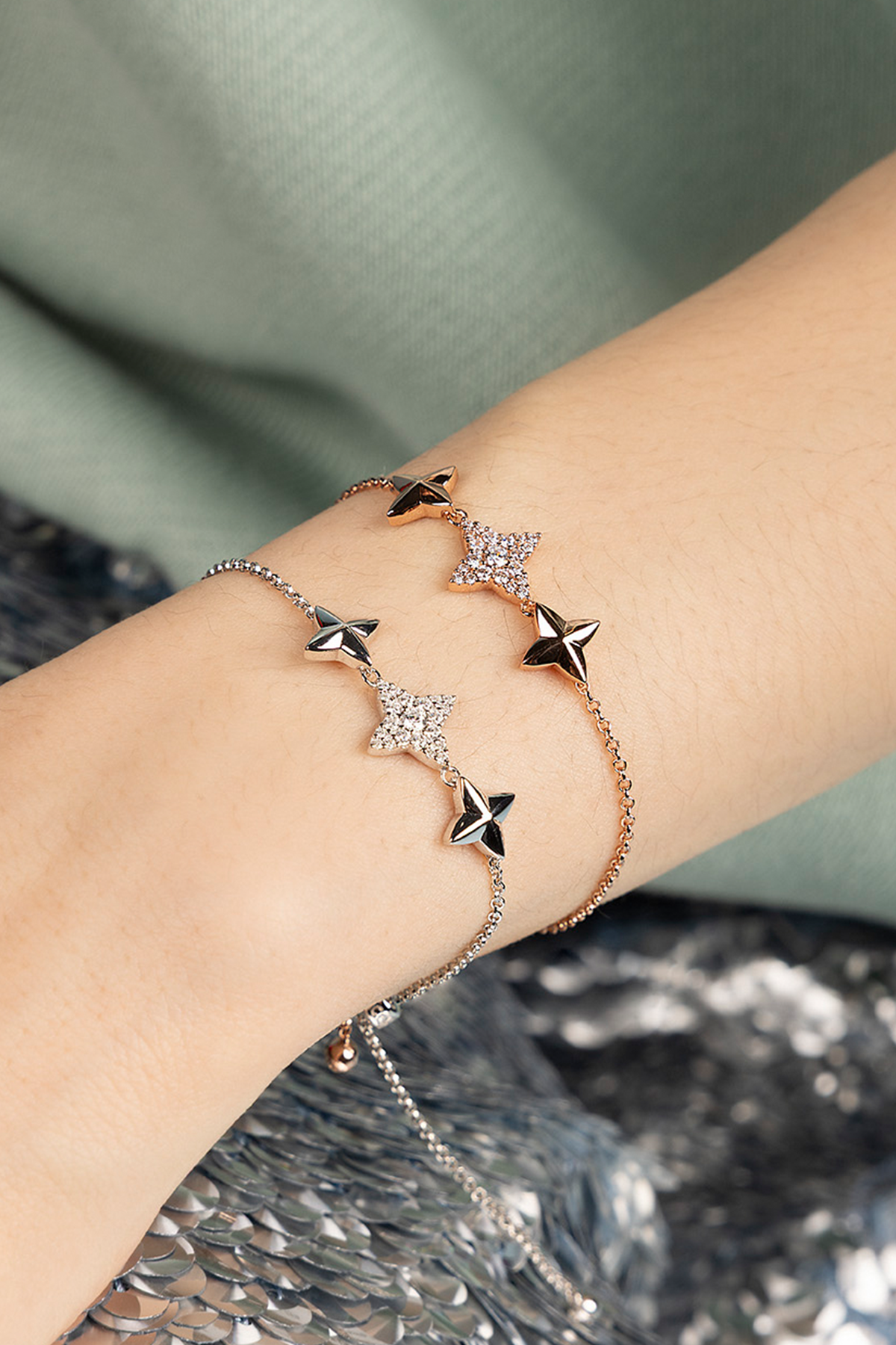 Triple Météorites Silver Adjustable Bracelet