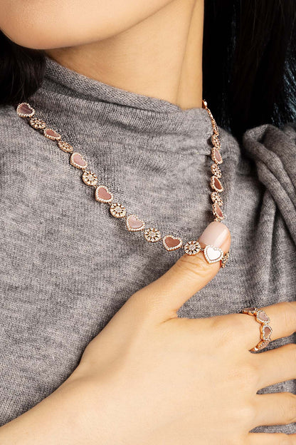 Pink Nacre Heart & Dot Adjustable Necklace