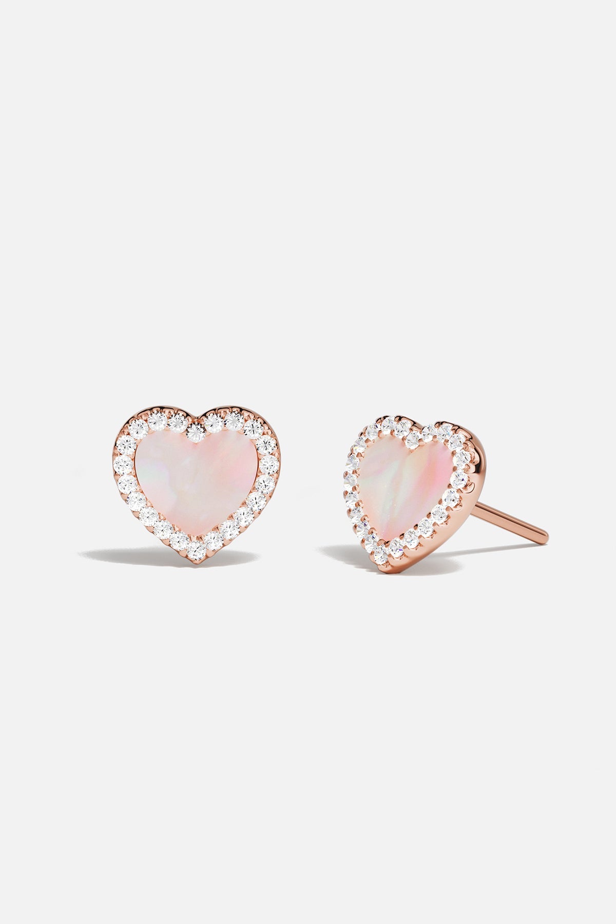 Pink Nacre Heart Stud Earrings