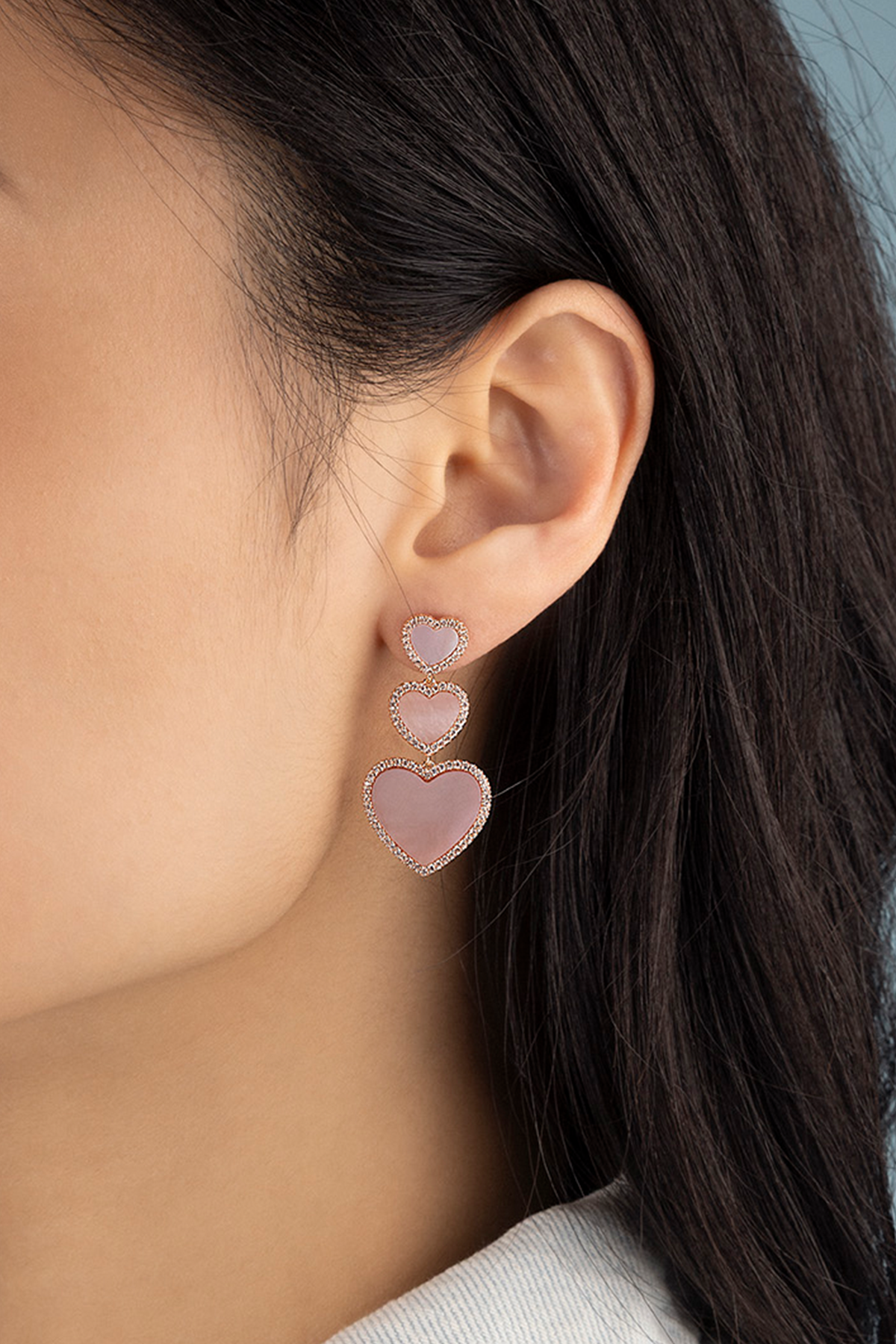 Pink Nacre Heart Earrings