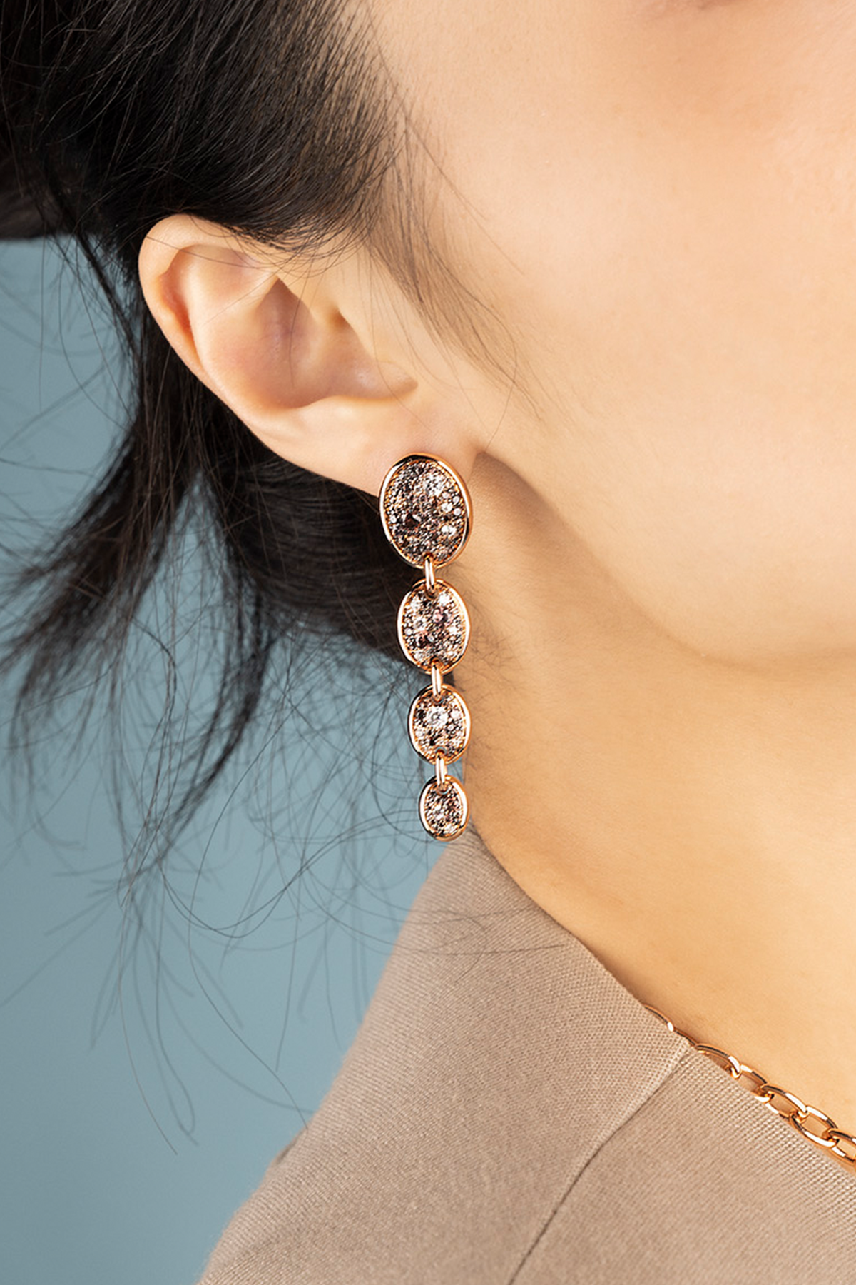Asymmetric Drop Chocolate Pavé Earrings