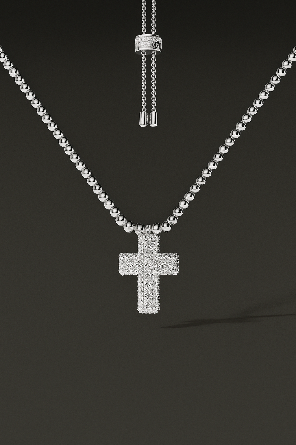 Pavé Cross Adjustable Necklace with Beads