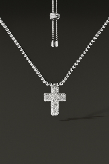 Pavé Cross Adjustable Necklace with Beads