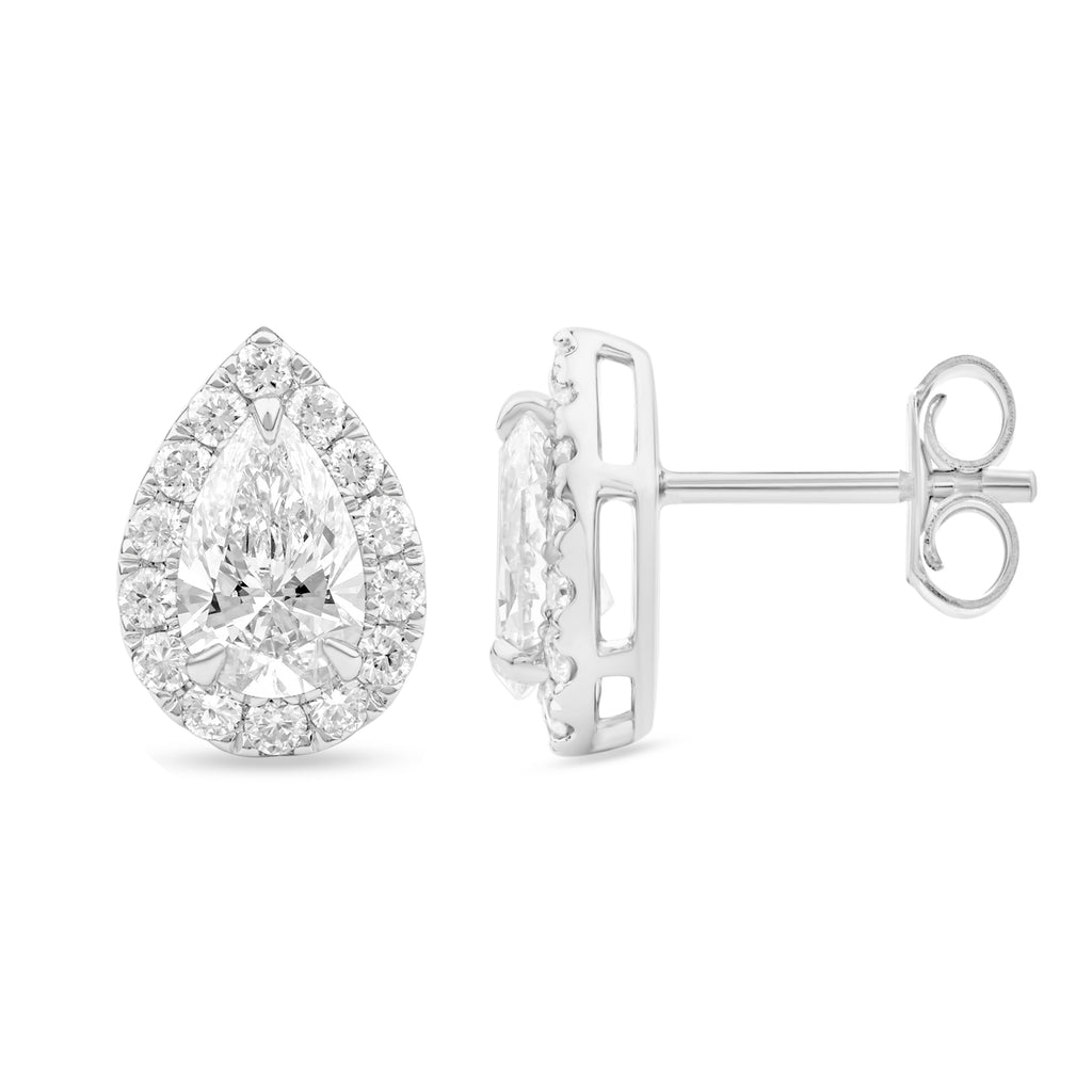 Pear Halo Diamond Stud Earrings