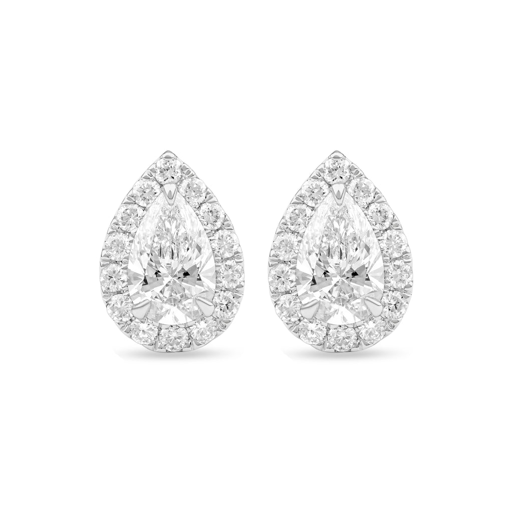Pear Halo Diamond Stud Earrings