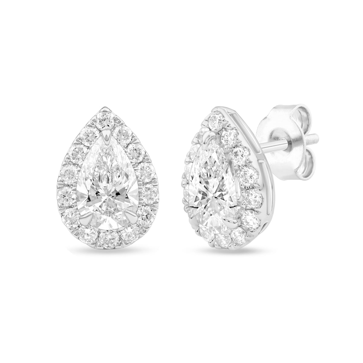 Pear Halo Diamond Stud Earrings