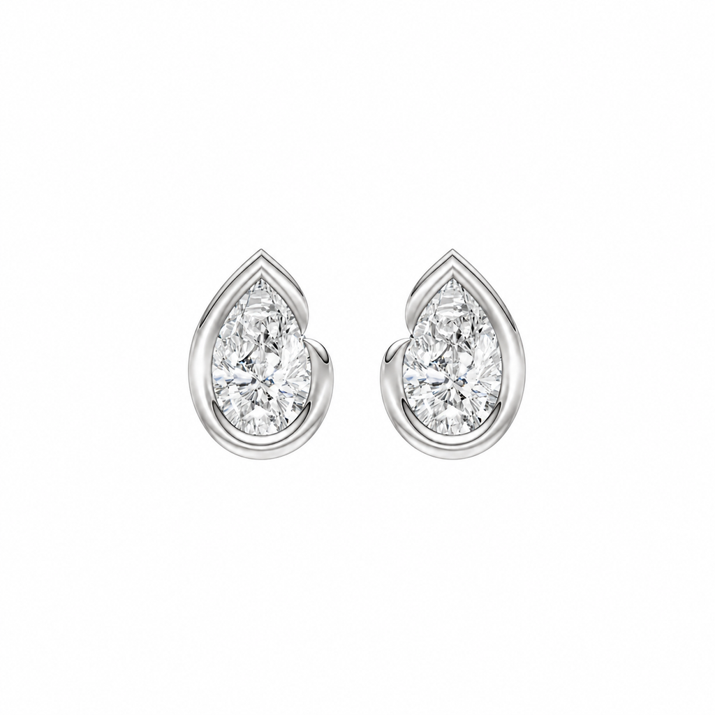 Pear Bezel Diamond Stud Earrings