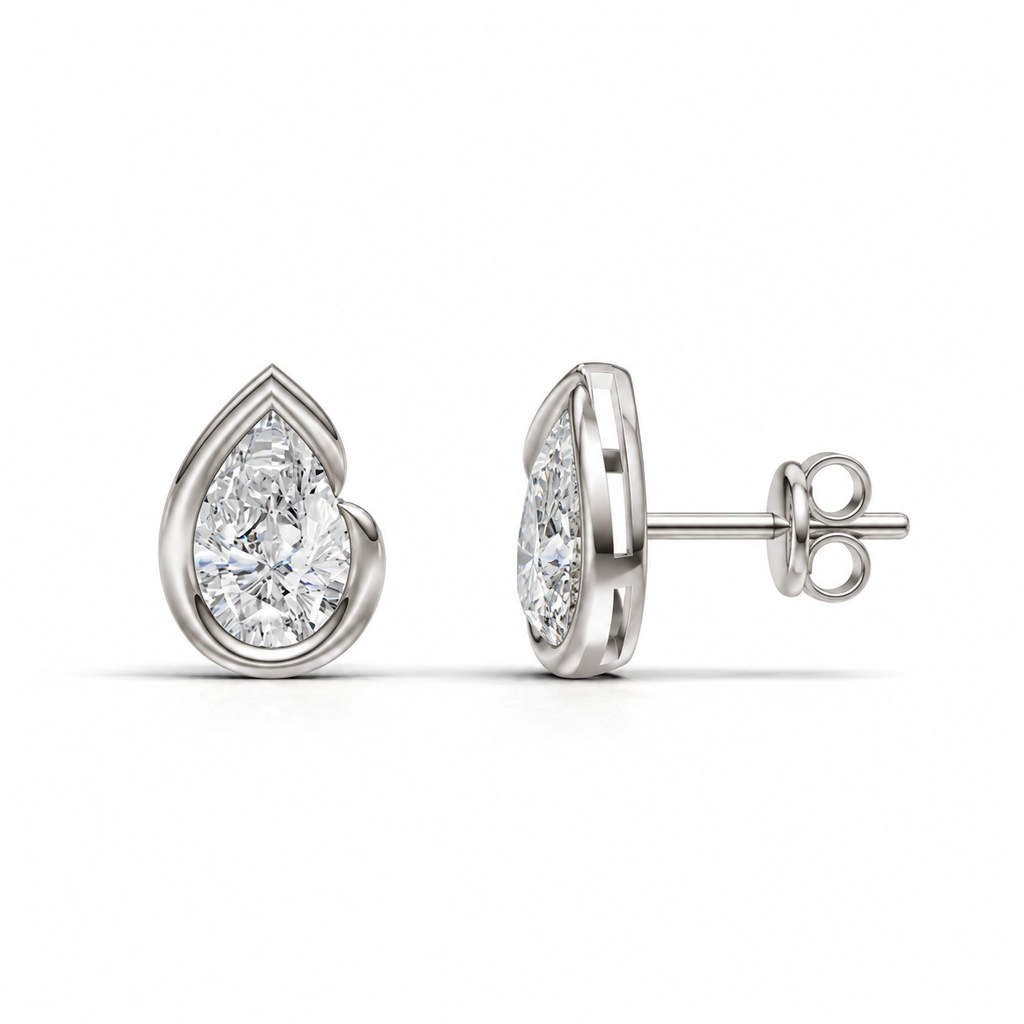 Pear Bezel Diamond Stud Earrings