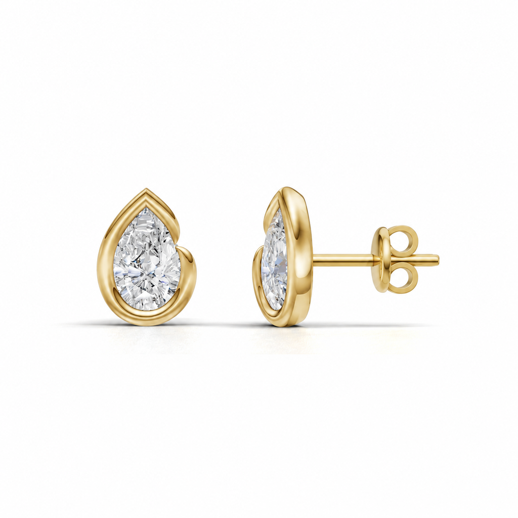 Pear Bezel Diamond Stud Earrings