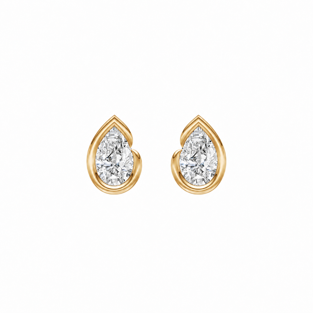 Pear Bezel Diamond Stud Earrings