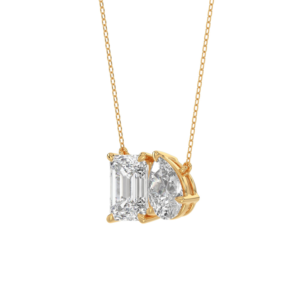 Pear and Emerald Toi et Moi Diamond Necklace