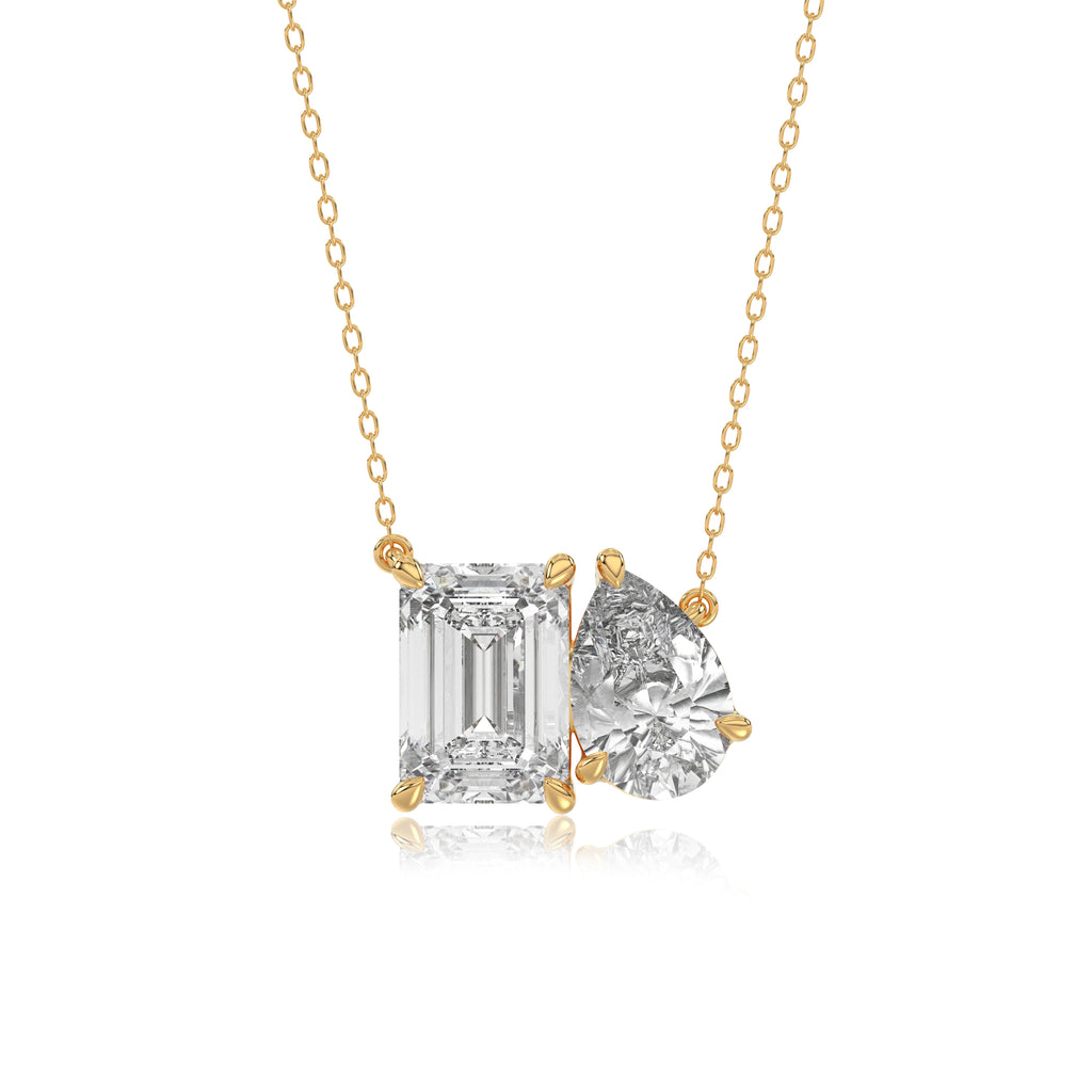 Pear and Emerald Toi et Moi Diamond Necklace