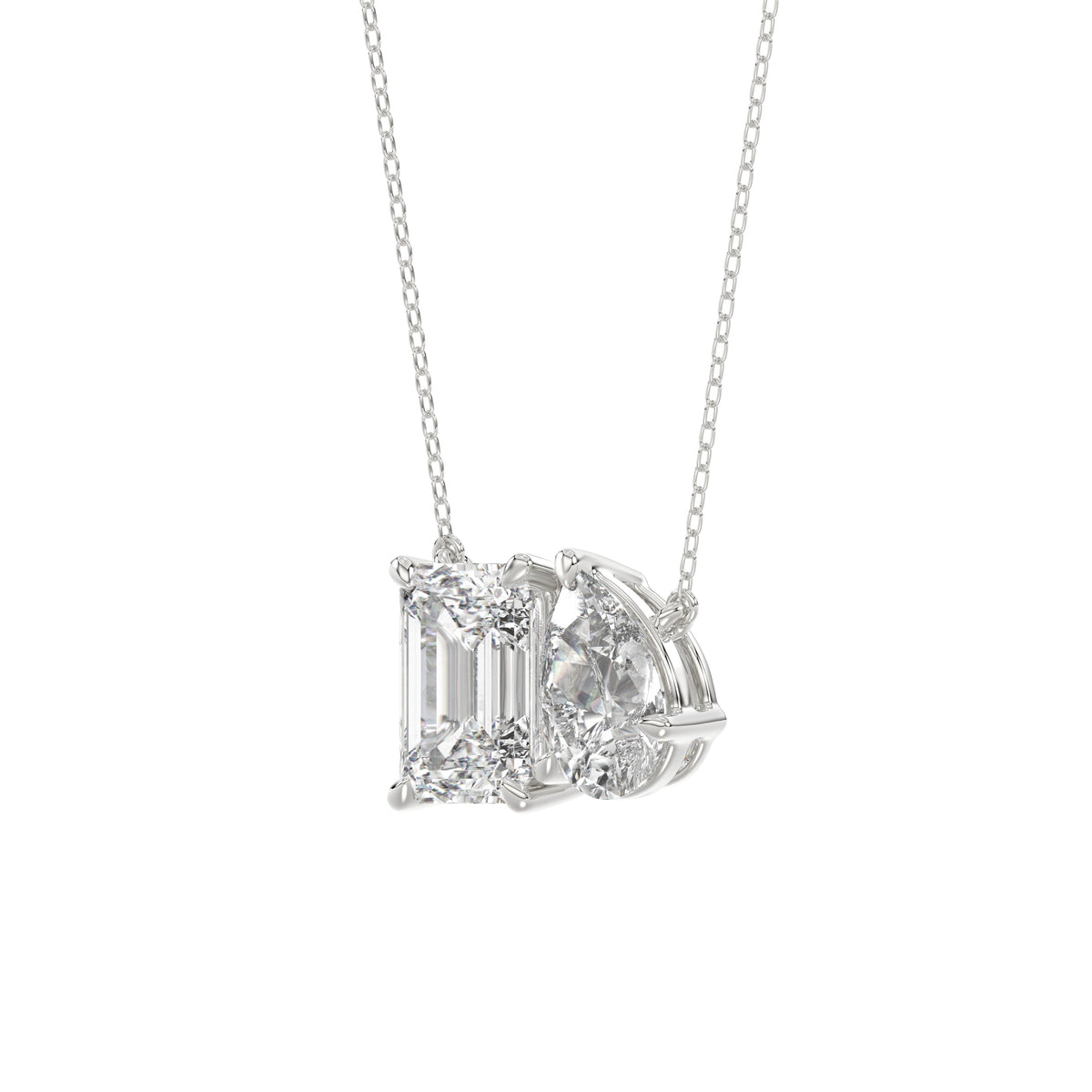 Pear and Emerald Toi et Moi Diamond Necklace