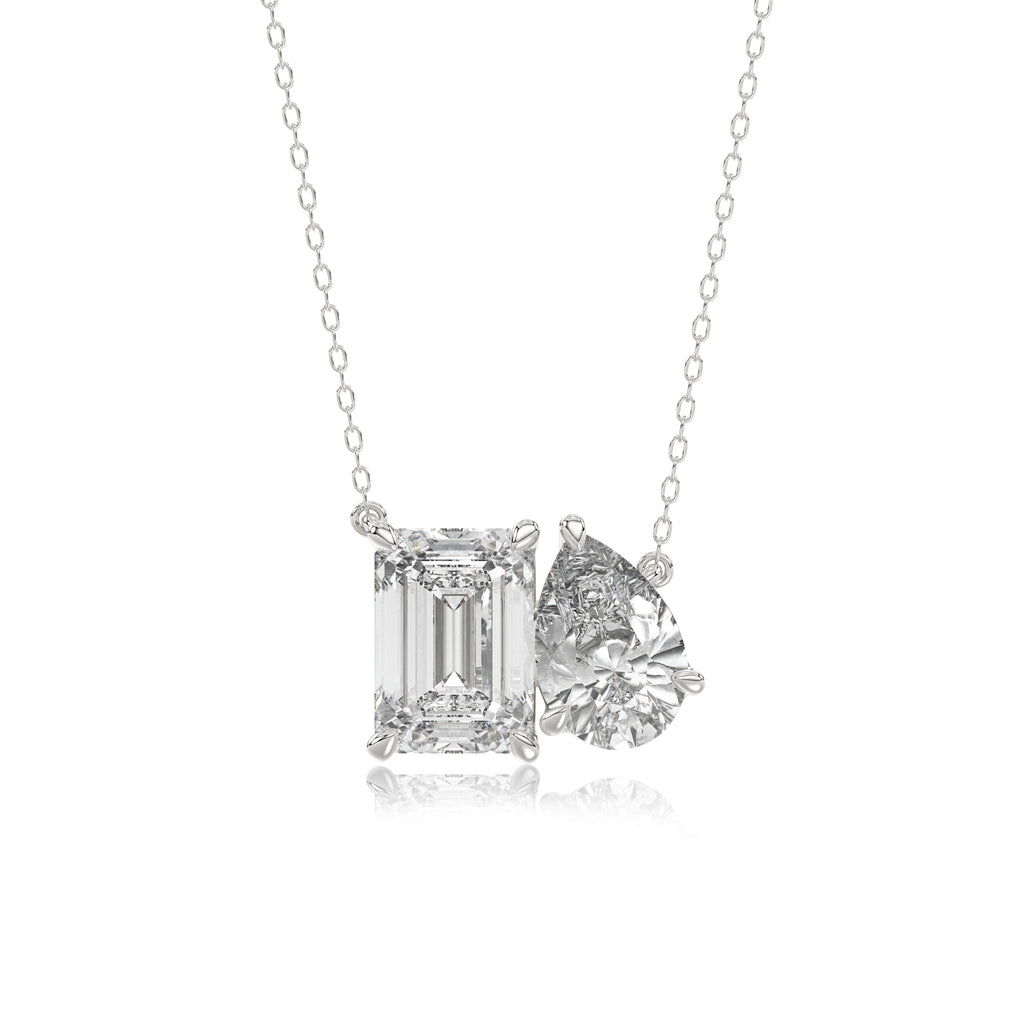 Pear and Emerald Toi et Moi Diamond Necklace