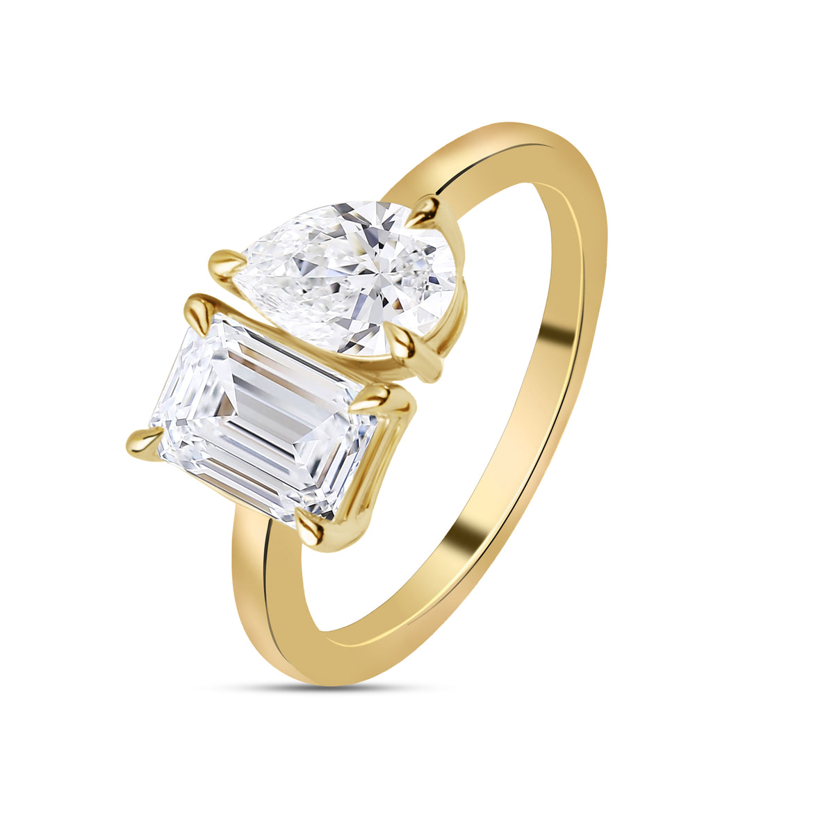 Pear and Emerald Toi et Moi Ring
