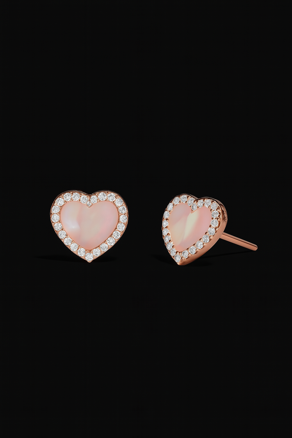 Pink Nacre Heart Stud Earrings