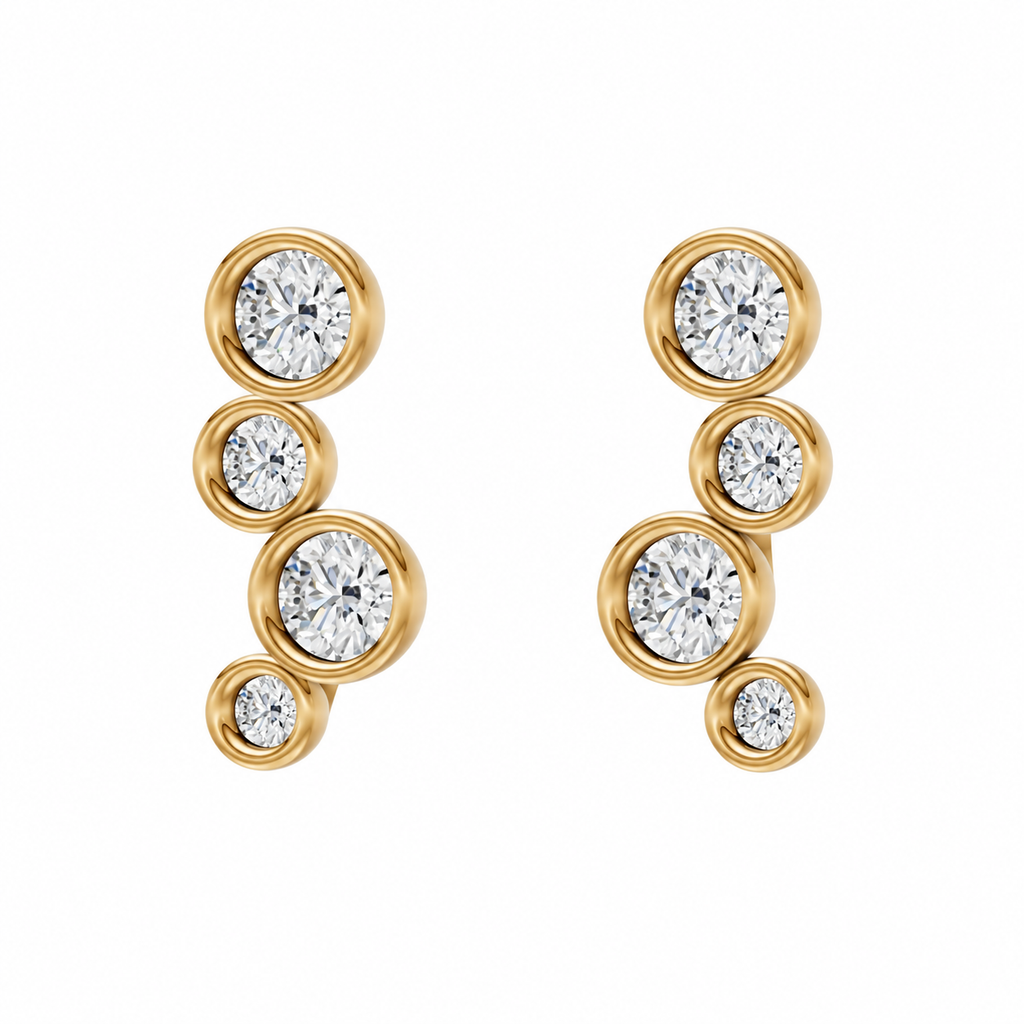 Round Diamond Curved Stud Earrings
