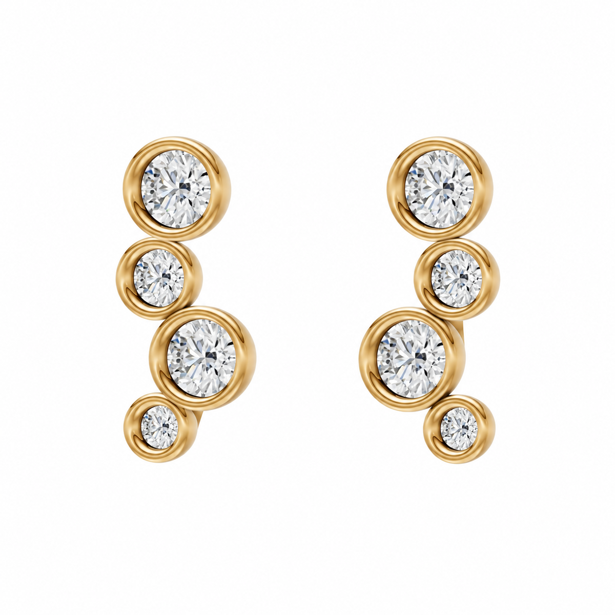 Round Diamond Curved Stud Earrings