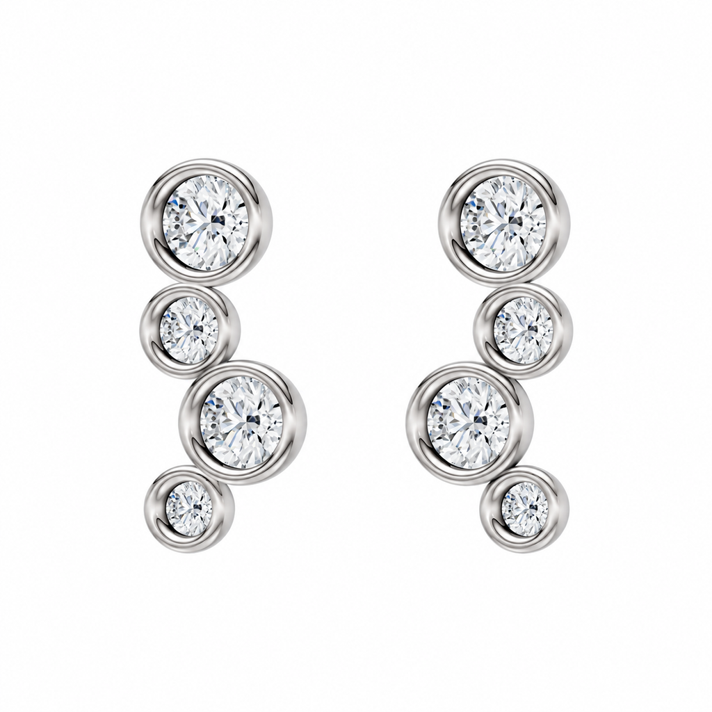 Round Diamond Curved Stud Earrings