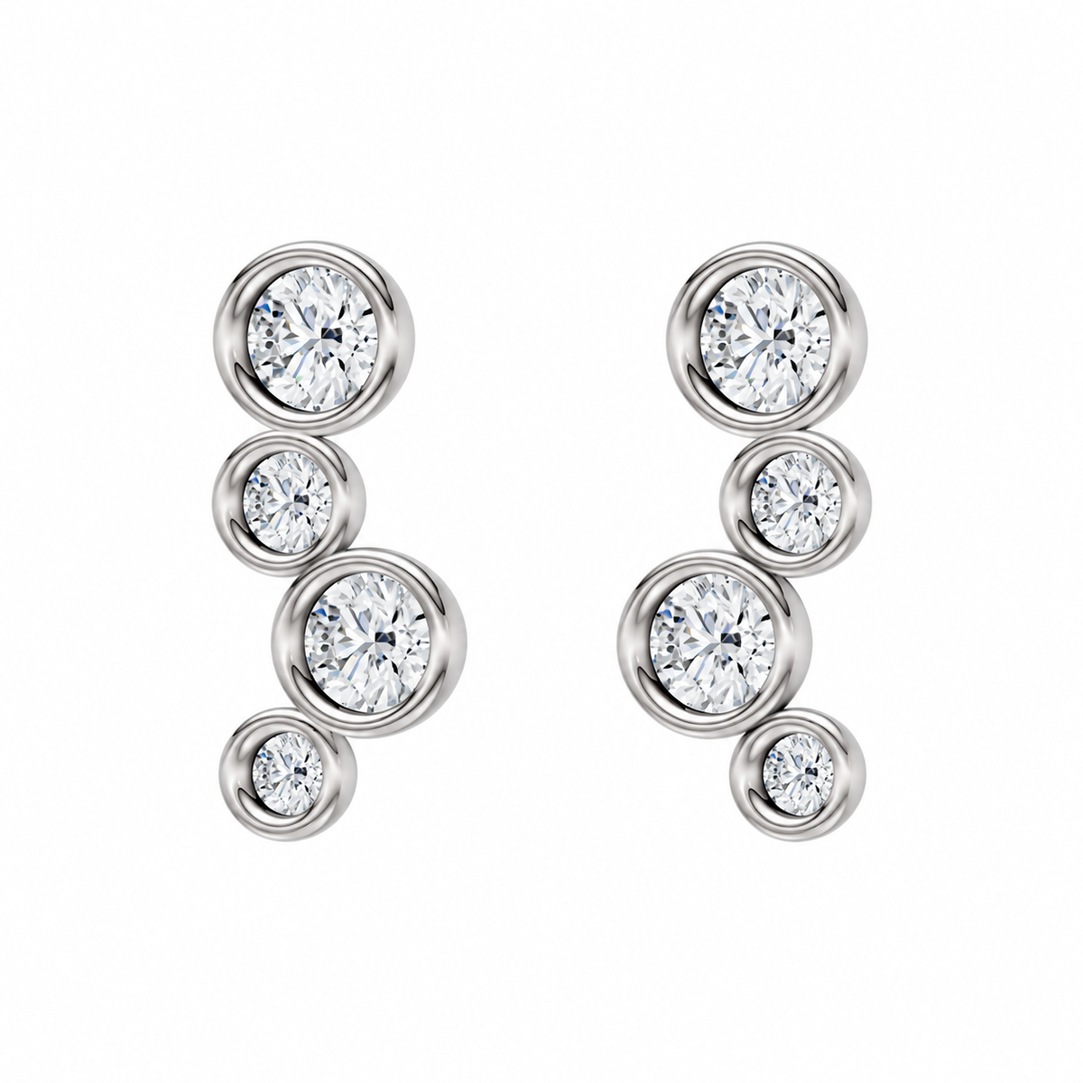 Round Diamond Curved Stud Earrings