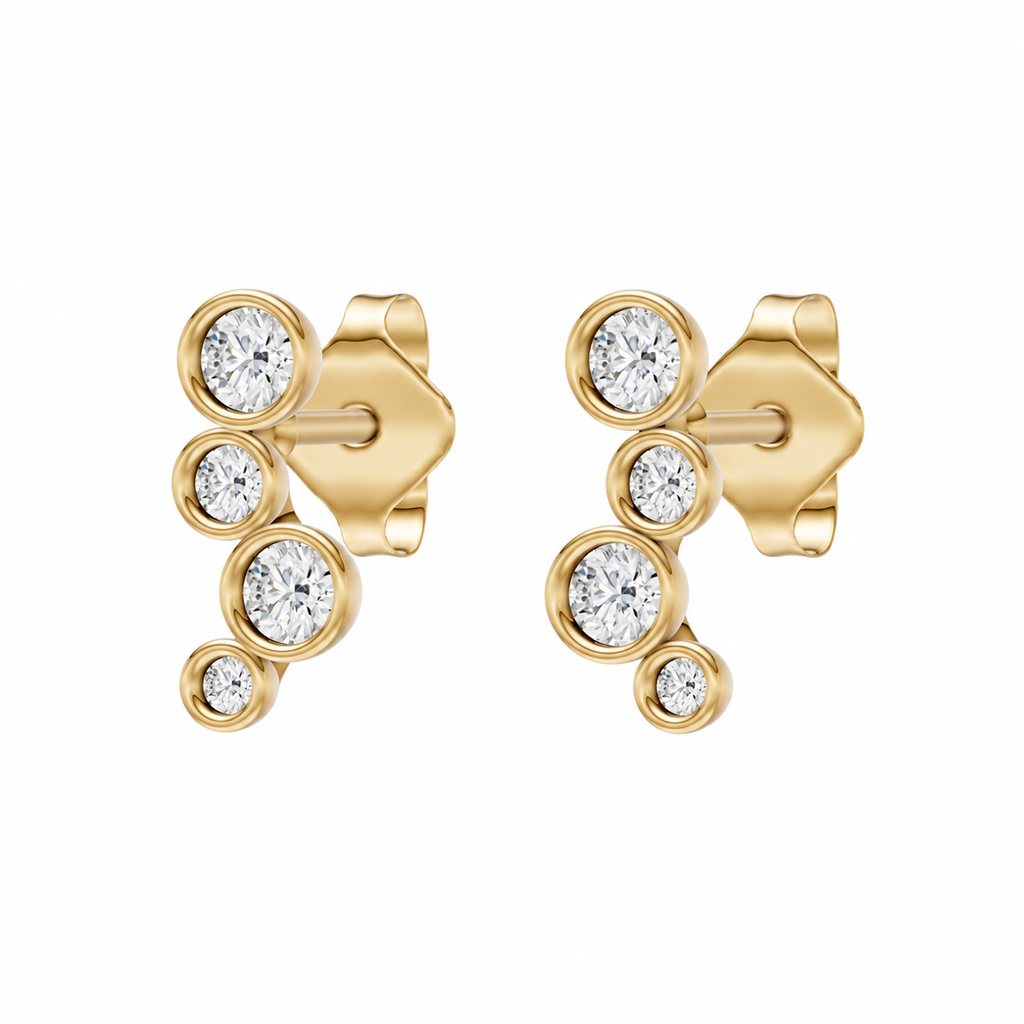 Round Diamond Curved Stud Earrings