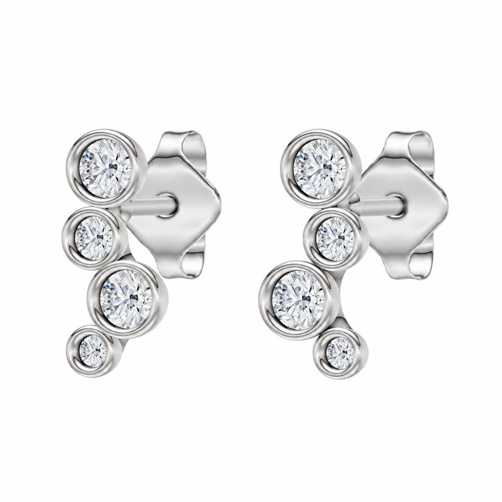 Round Diamond Curved Stud Earrings