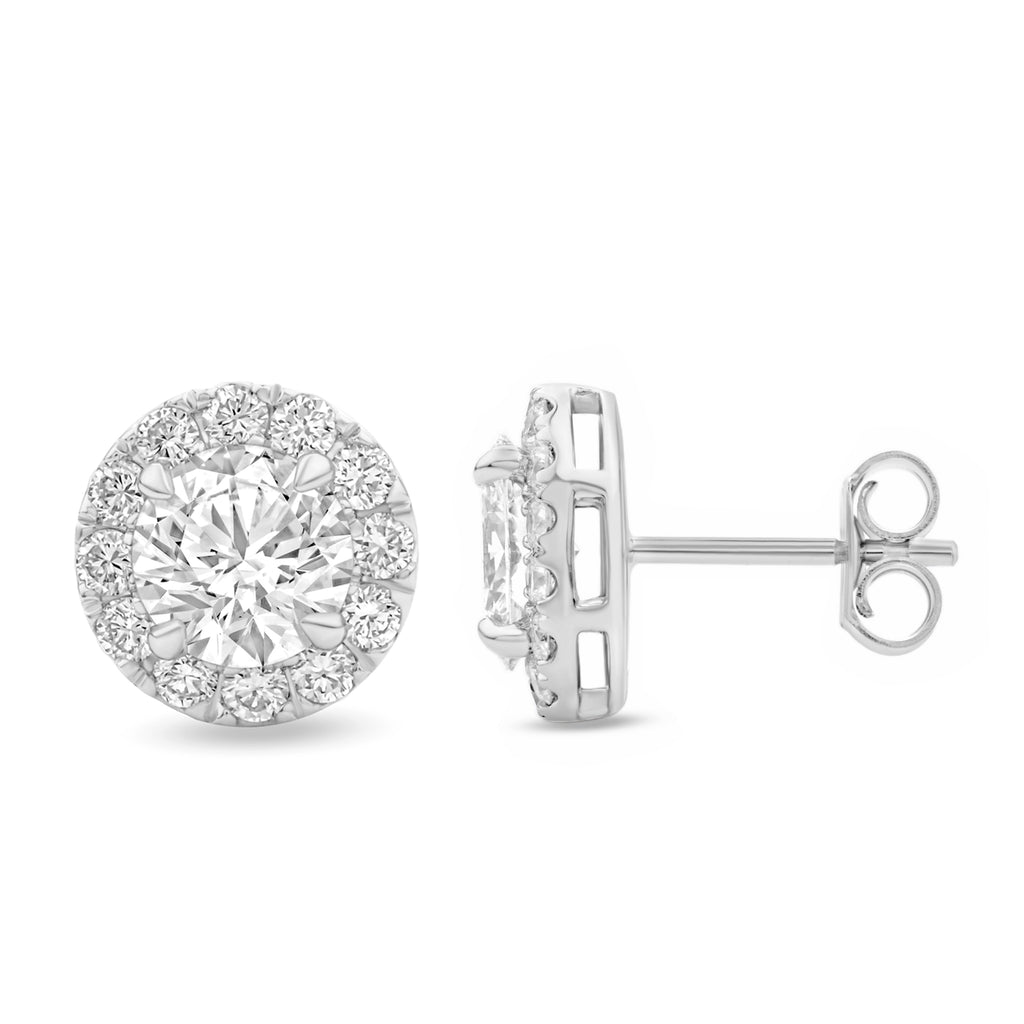 Round Halo Diamond Stud Earrings