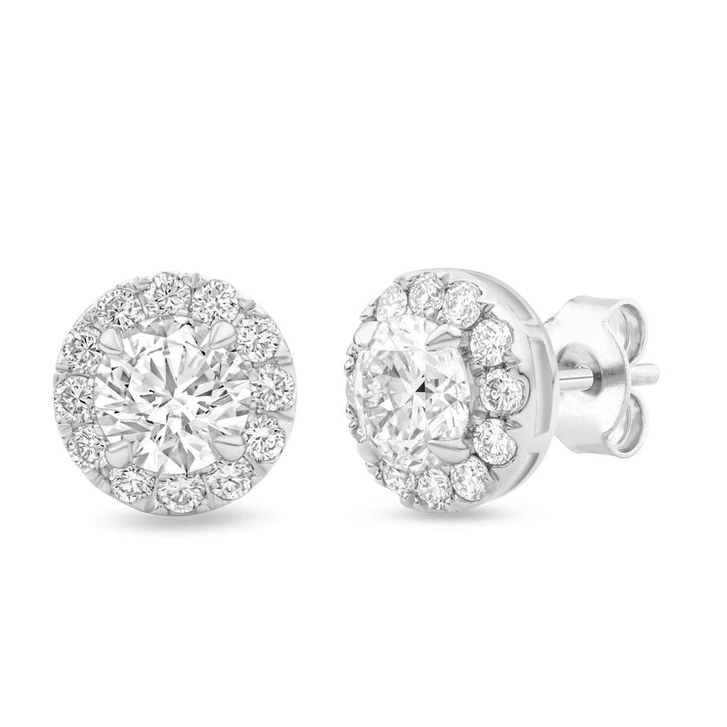 Round Halo Diamond Stud Earrings