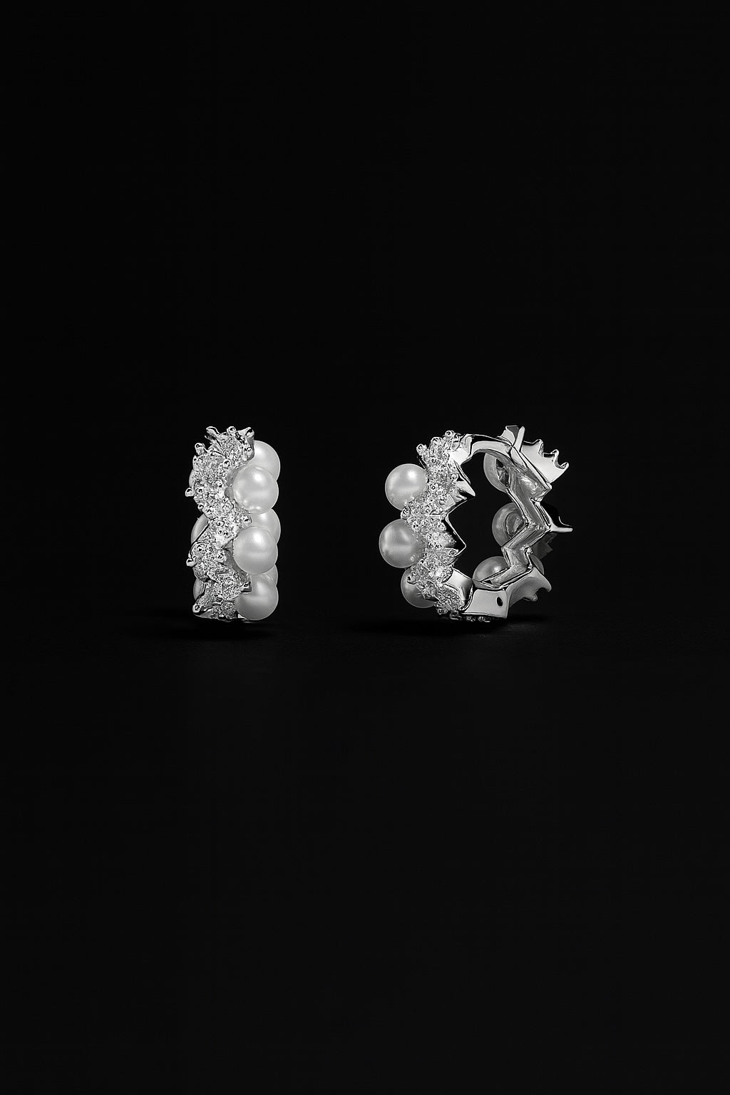 Small Up and Down Hoop Earrings with Pearls