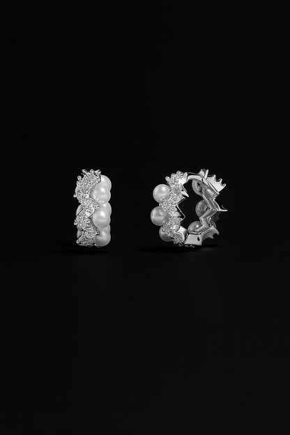Small Up and Down Hoop Earrings with Pearls