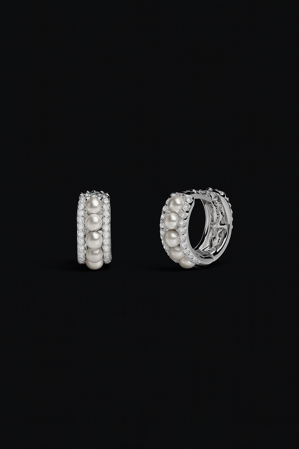 Small Double Paved Hoop Earrings with Pearls